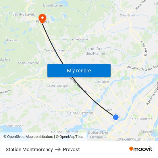 Station Montmorency to Prévost map