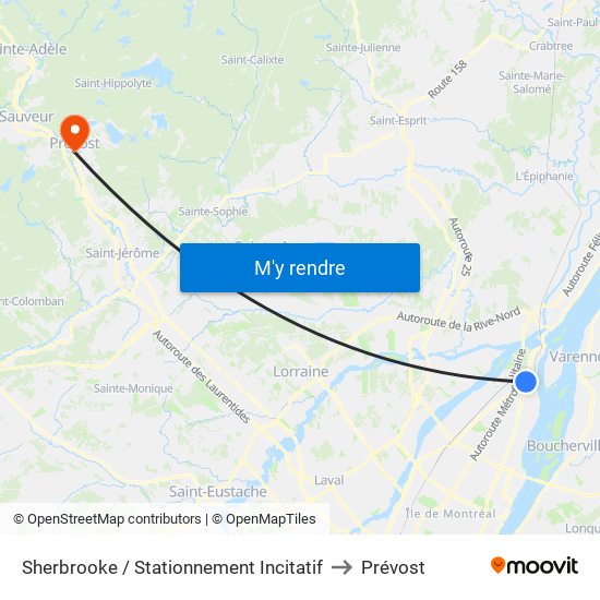 Sherbrooke / Stationnement Incitatif to Prévost map