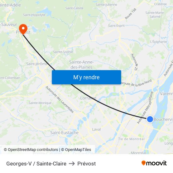 Georges-V / Sainte-Claire to Prévost map