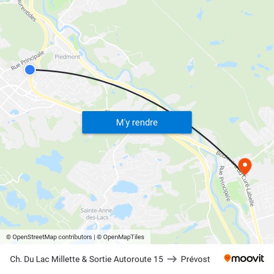 Ch. Du Lac Millette & Sortie Autoroute 15 to Prévost map