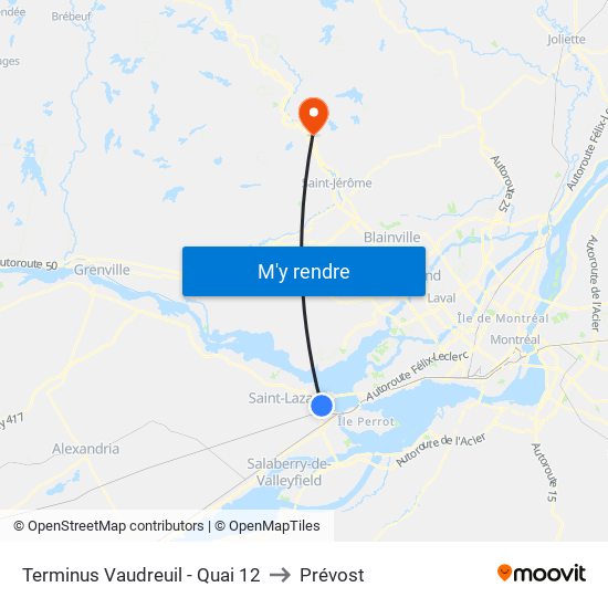 Terminus Vaudreuil - Quai 12 to Prévost map