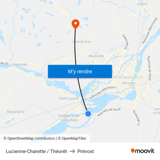 Lucienne-Charette / Théorêt to Prévost map