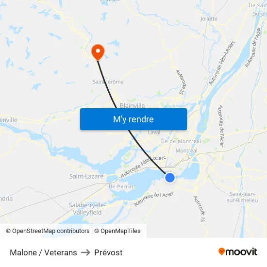 Malone / Veterans to Prévost map
