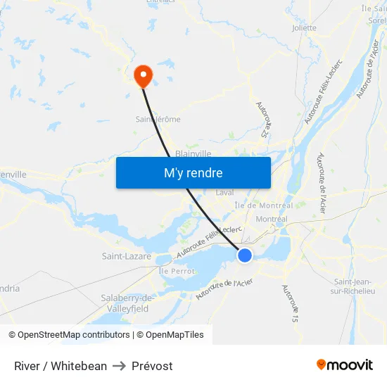 River / Whitebean to Prévost map