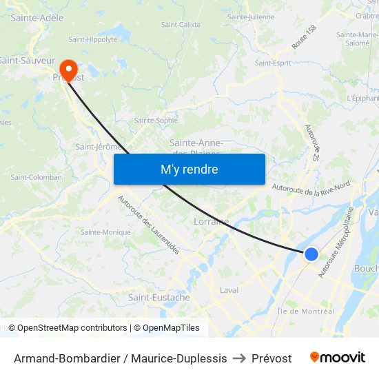 Armand-Bombardier / Maurice-Duplessis to Prévost map