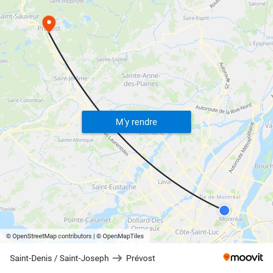 Saint-Denis / Saint-Joseph to Prévost map