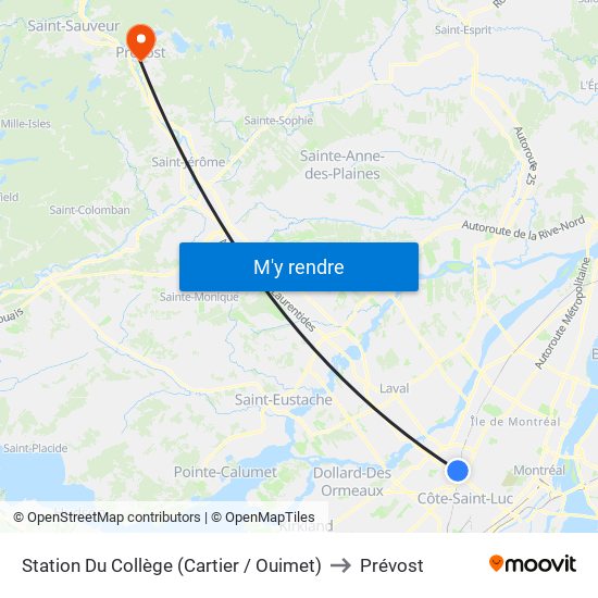 Station Du Collège (Cartier / Ouimet) to Prévost map