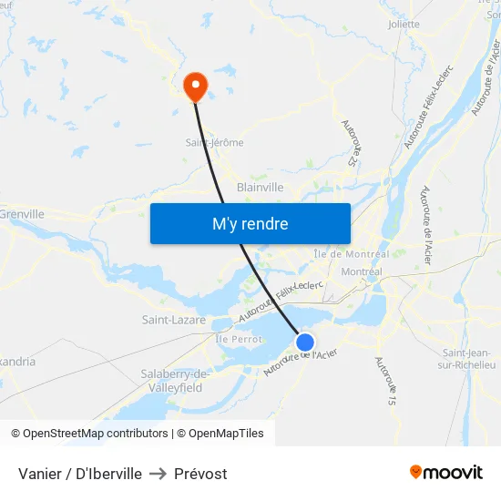 Vanier / D'Iberville to Prévost map