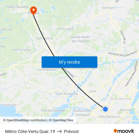 Métro Côte-Vertu Quai: 19 to Prévost map