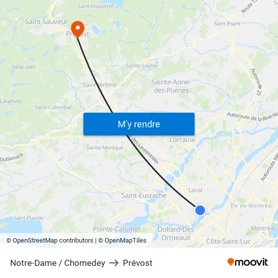 Notre-Dame / Chomedey to Prévost map