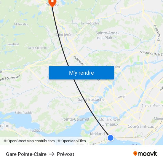 Gare Pointe-Claire to Prévost map