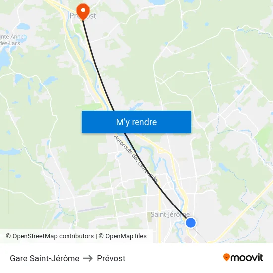 Gare Saint-Jérôme to Prévost map