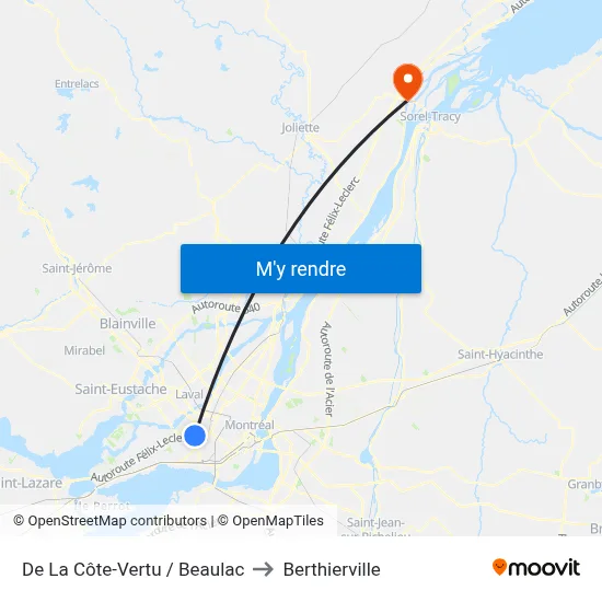 De La Côte-Vertu / Beaulac to Berthierville map