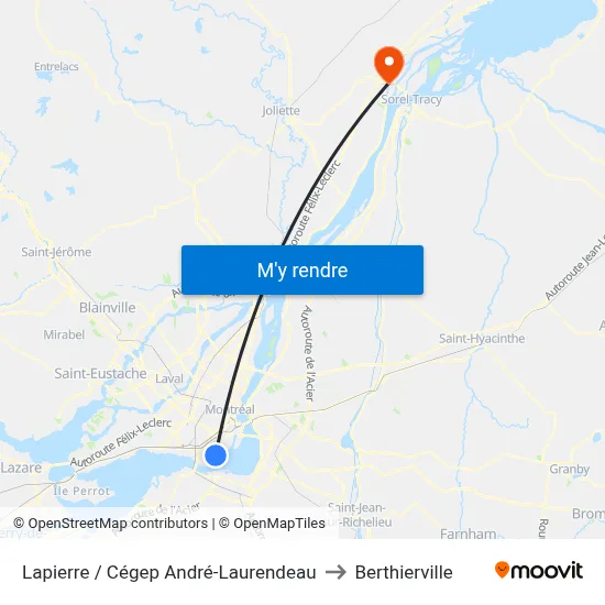 Lapierre / Cégep André-Laurendeau to Berthierville map