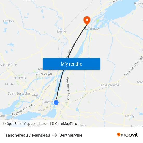 Taschereau / Manseau to Berthierville map