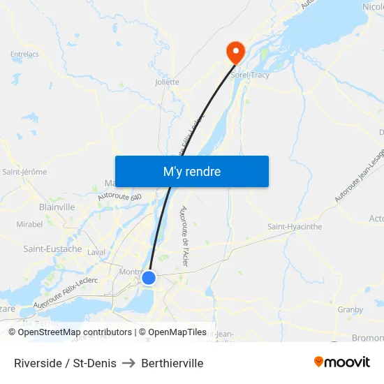 Riverside / St-Denis to Berthierville map