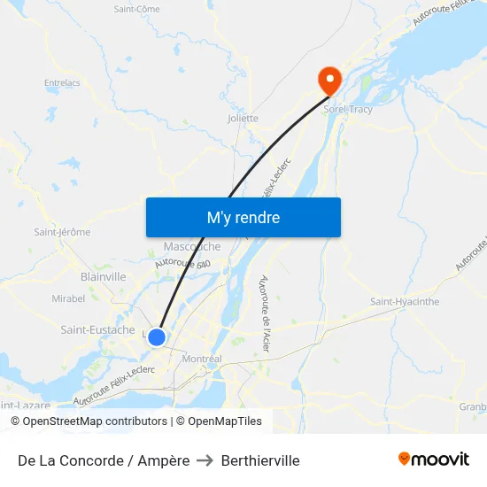 De La Concorde / Ampère to Berthierville map