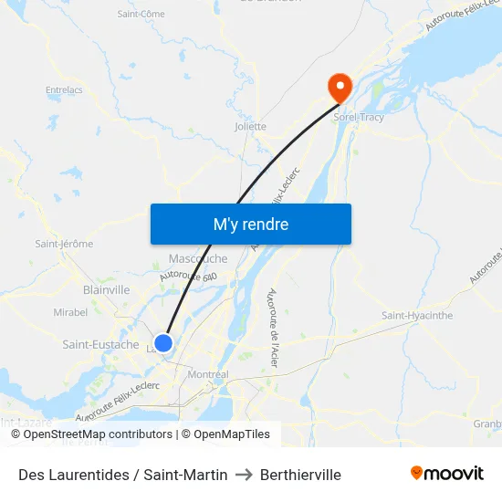 Des Laurentides / Saint-Martin to Berthierville map