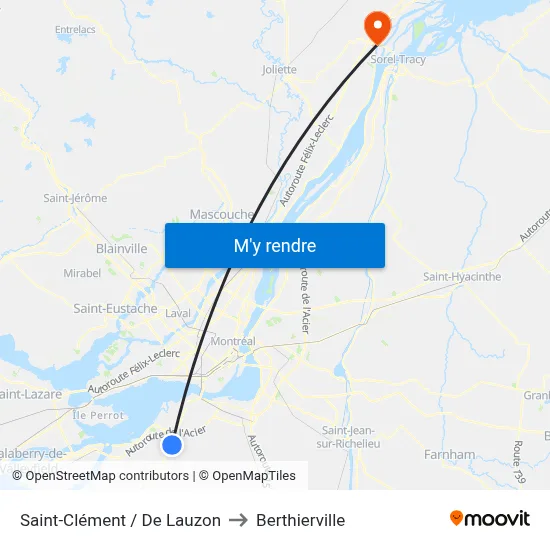 Saint-Clément / De Lauzon to Berthierville map