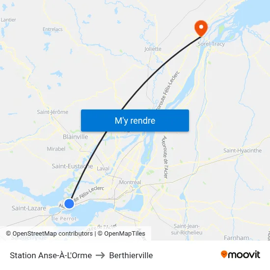 Station Anse-À-L'Orme to Berthierville map