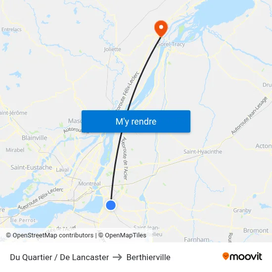 Du Quartier / De Lancaster to Berthierville map