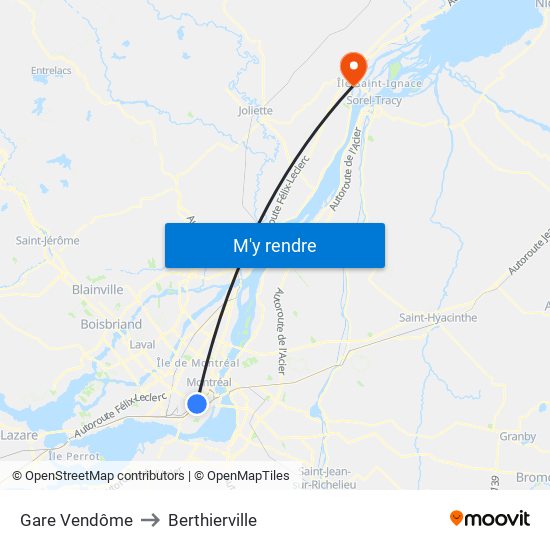 Gare Vendôme to Berthierville map