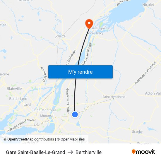 Gare Saint-Basile-Le-Grand to Berthierville map