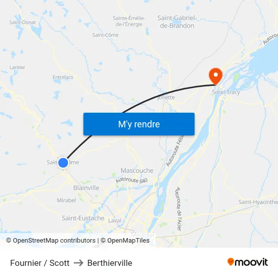 Fournier / Scott to Berthierville map