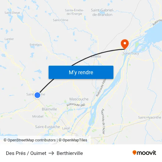 Des Prés / Ouimet to Berthierville map
