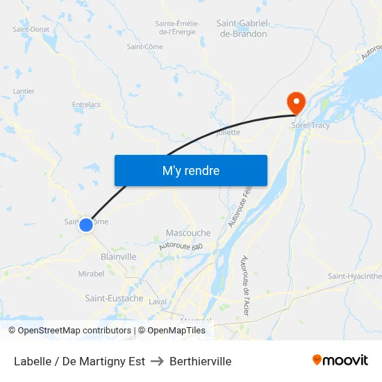 Labelle / De Martigny Est to Berthierville map