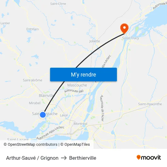 Arthur-Sauvé / Grignon to Berthierville map