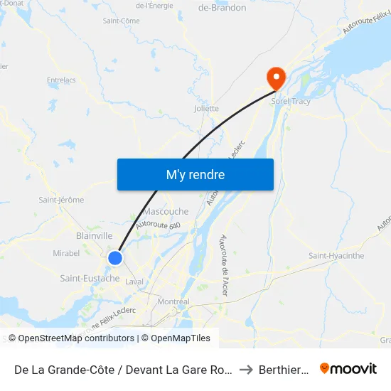 De La Grande-Côte / Devant La Gare Rosemère to Berthierville map