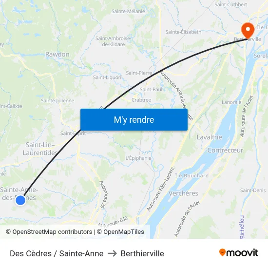 Des Cèdres / Sainte-Anne to Berthierville map