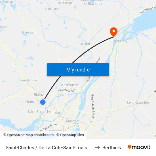 Saint-Charles / De La Côte-Saint-Louis Ouest to Berthierville map
