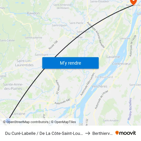Du Curé-Labelle / De La Côte-Saint-Louis Est to Berthierville map