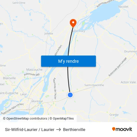 Sir-Wilfrid-Laurier / Laurier to Berthierville map