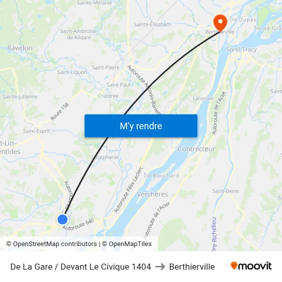 De La Gare / Devant Le Civique 1404 to Berthierville map