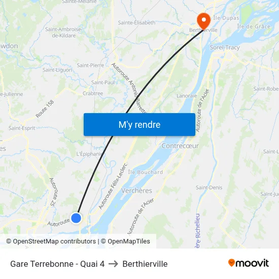 Gare Terrebonne - Quai 4 to Berthierville map