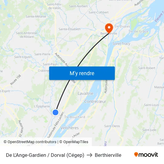 De L'Ange-Gardien / Dorval (Cégep) to Berthierville map