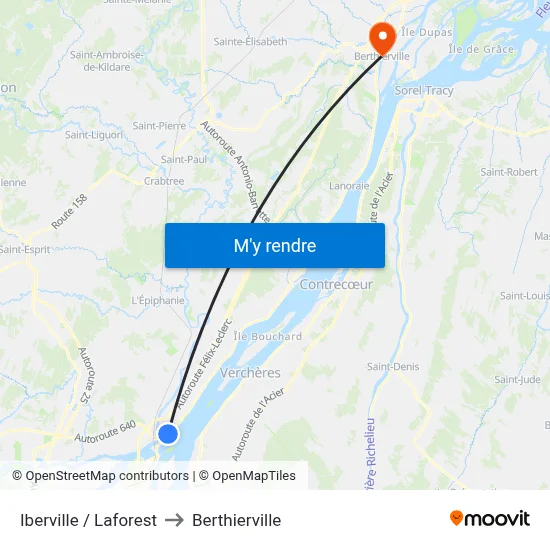 Iberville / Laforest to Berthierville map