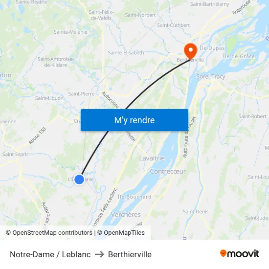 Notre-Dame / Leblanc to Berthierville map