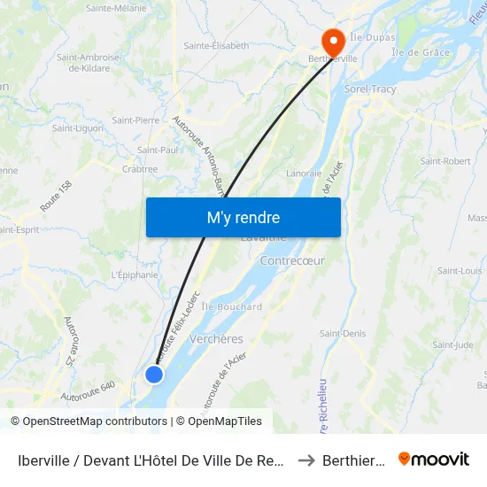 Iberville / Devant L'Hôtel De Ville De Repentigny to Berthierville map