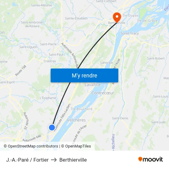 J.-A.-Paré / Fortier to Berthierville map