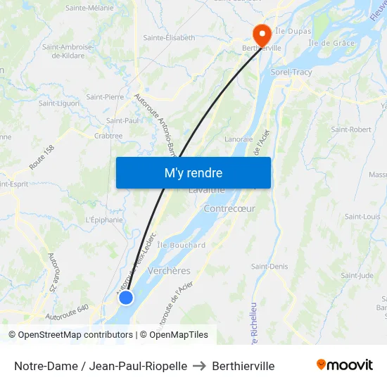 Notre-Dame / Jean-Paul-Riopelle to Berthierville map