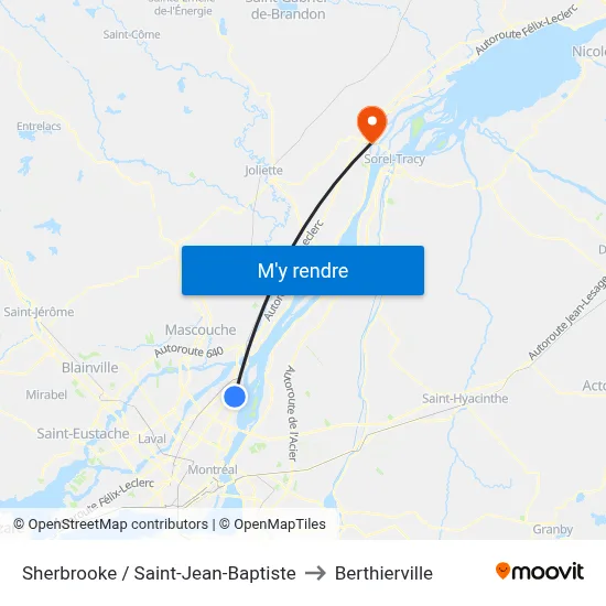 Sherbrooke / Saint-Jean-Baptiste to Berthierville map