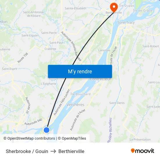 Sherbrooke / Gouin to Berthierville map