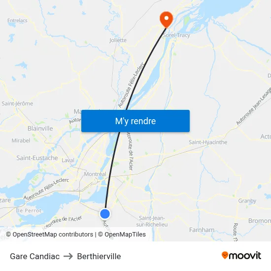 Gare Candiac to Berthierville map