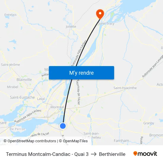 Terminus Montcalm-Candiac - Quai 3 to Berthierville map