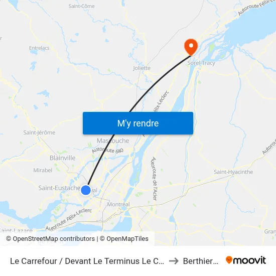 Le Carrefour / Devant Le Terminus Le Carrefour to Berthierville map