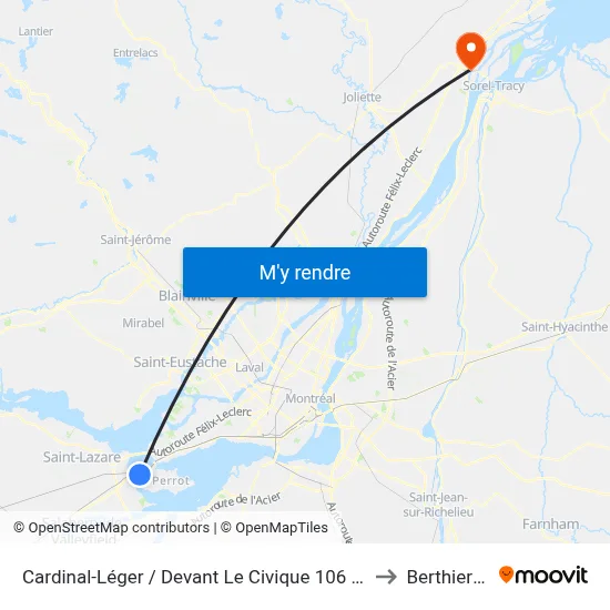 Cardinal-Léger / Devant Le Civique 106 (Tabagie) to Berthierville map